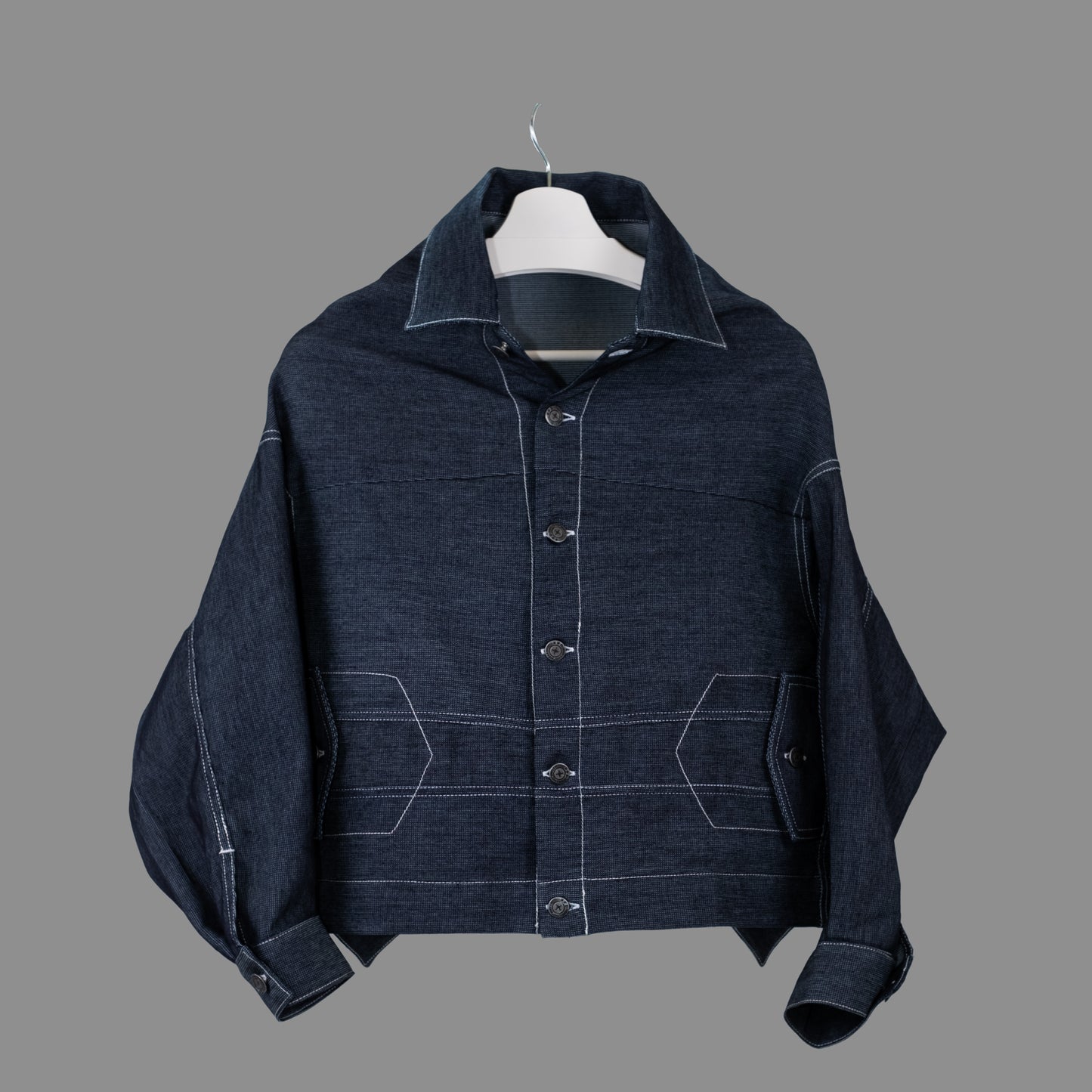 Dual-Wear Harmony Female Yukata Denim Jacket - Loyal Midnight